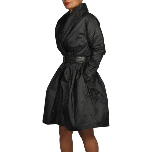 Catherine Regehr Silk Dress Black Wrap Taffeta Shawl Collar Crinoline Medium - Picture 11 of 16